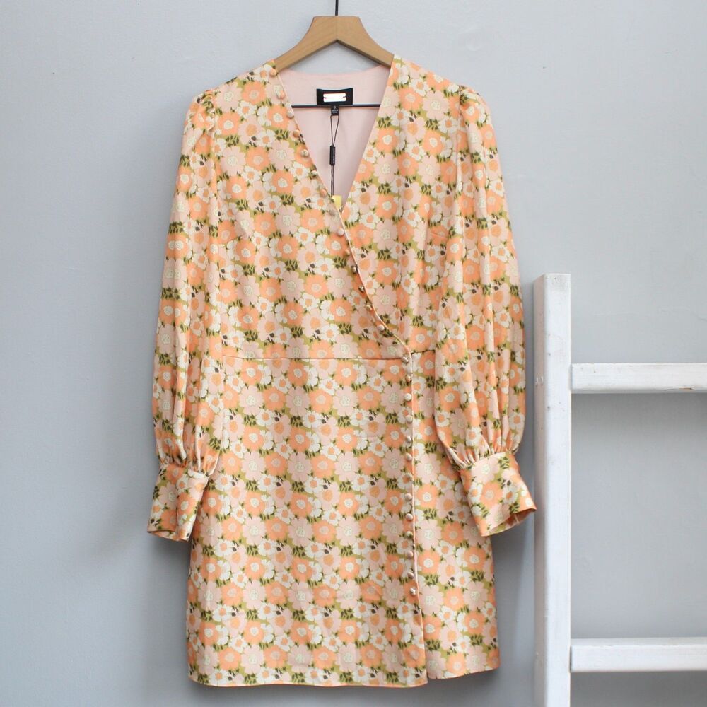 ALEXIA ADMOR Arya Button-front Wrap Dress In Summer Floral Cream Size 8 NWT